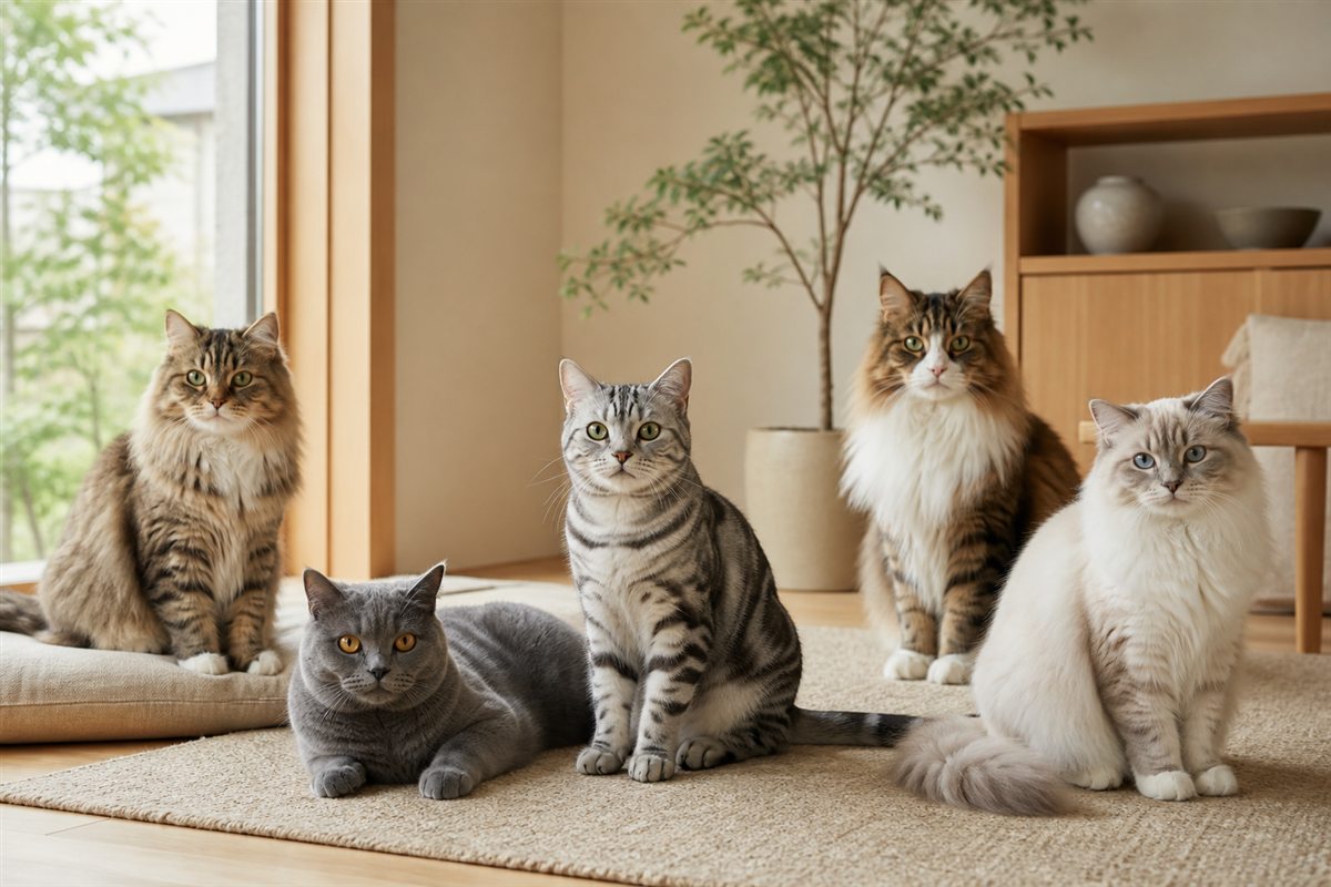 サイベリアンを含む日本で人気の長毛猫の集合写真