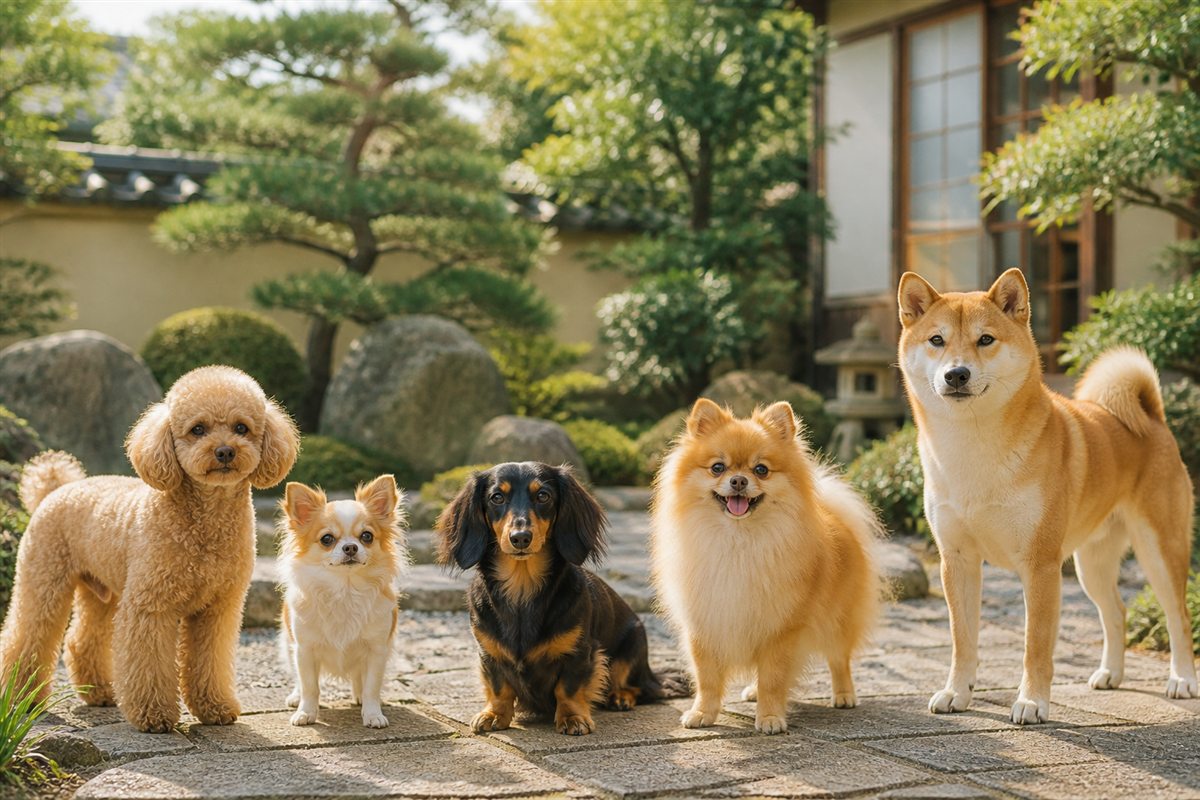 日本で身近な犬種の集合写真