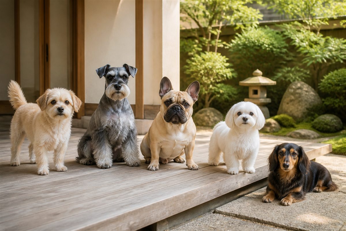 MIX犬やミニチュア・シュナウザーなど日本で身近な小型犬の集合写真